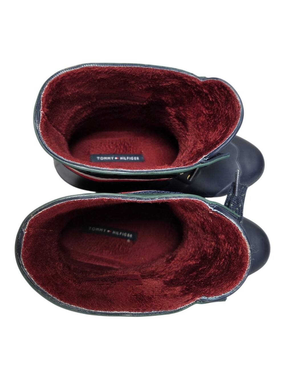 Tommy Hilfiger Navy Blue Rain Boots w/Red Faux Fur Lining Slip On Size 8 - Picture 7 of 11